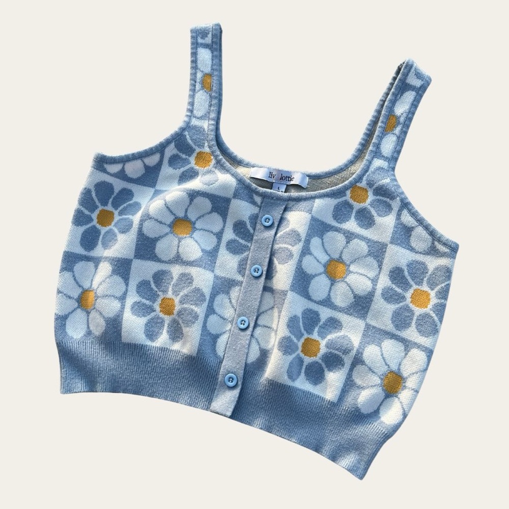 Blue Floral Knit Top